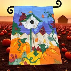 Vintage Fall Pumpkin Flag Robin Cardinal Garden House Outdoor Decor 29"W x 40"L